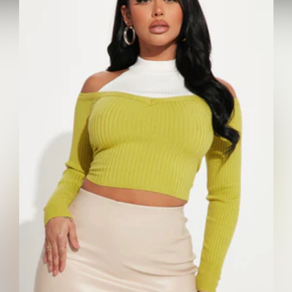 Not Again Two Tone Cold Shoulder Sweater - Green/combo SOLD OUT on Fashion Nova